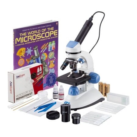 IQCrew By AmScope 40X-500X Inverted Student Microscope Kit With Slides & Experiment